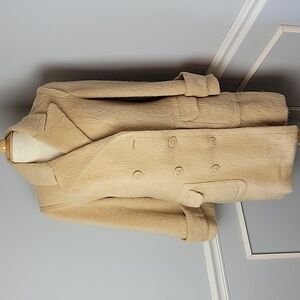 A.H. KING CUSTOM TAILOR Camel Fuzzy Fur Wool Double Breasted Glam Dress Coat VTG